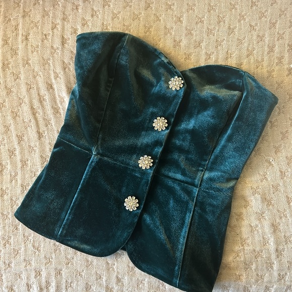 Dynamite Bare Button Detail Velvet Bustier Top - Picture 1 of 5